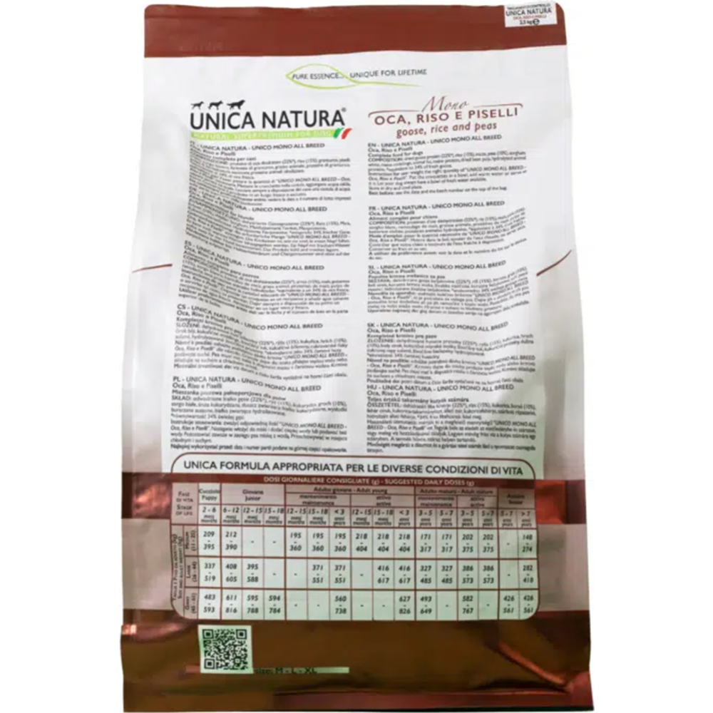 Корм для собак «Unica» Natura Mono, 3121, для собак средних и крупных пород, гусь, 12 кг