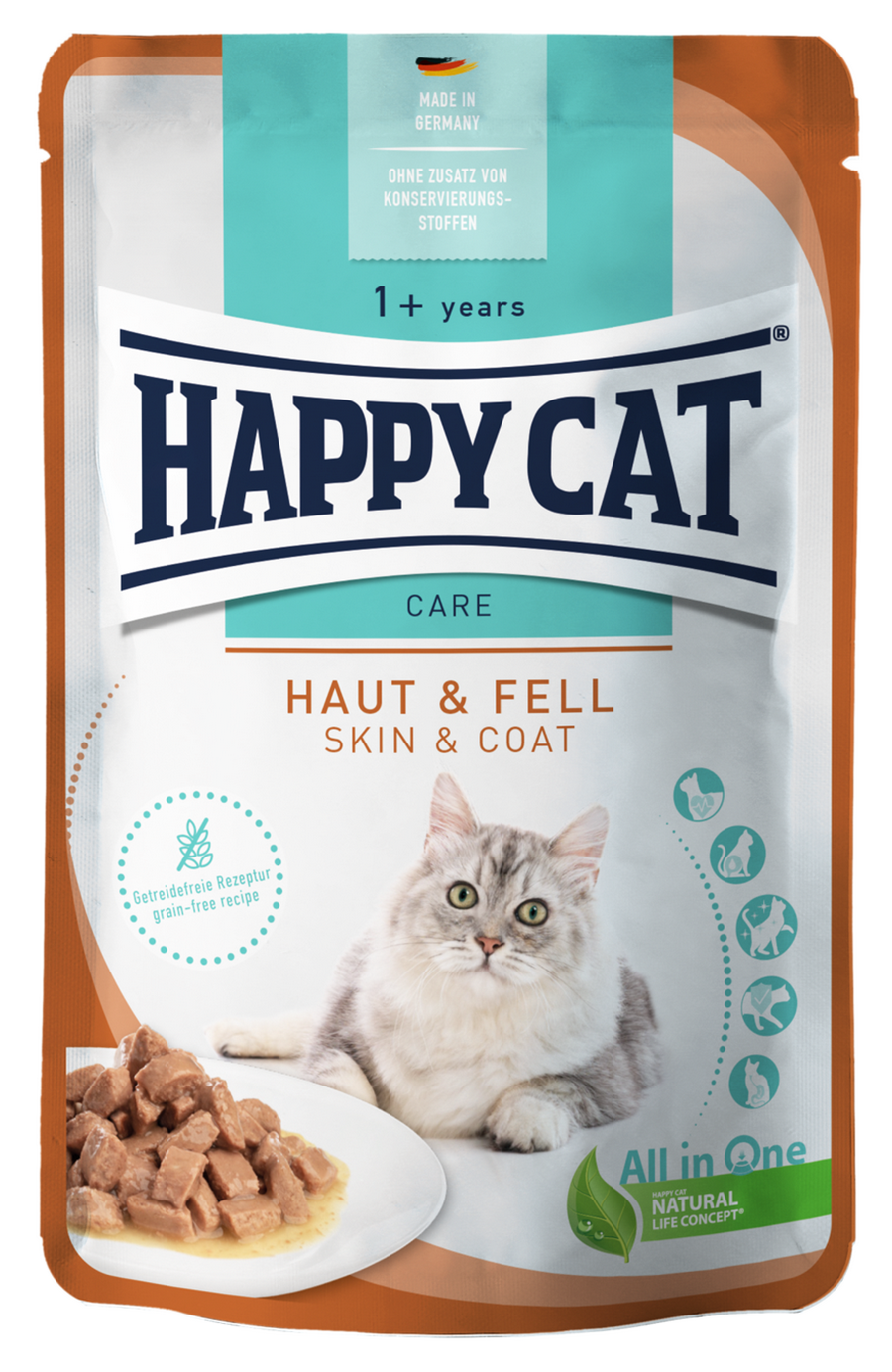 Влажный корм для кошек Happy Cat Haut & Fell мясные кусочки в соусе с птицей и рыбой (20 шт. х 85 гр)