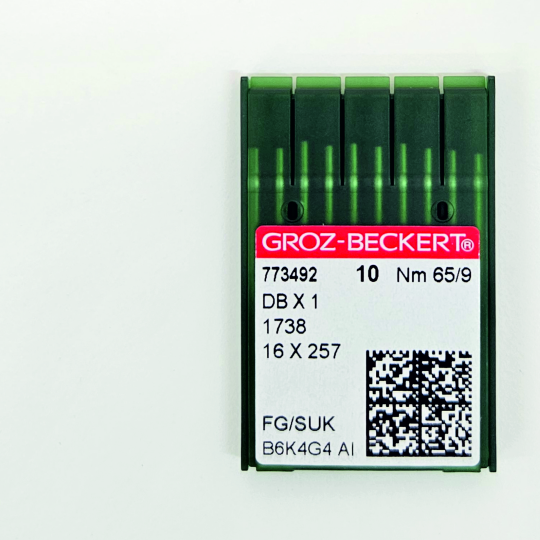 Иглы Groz-Beckert DBx1 № 65 SUK для высокоэластичных тканей. Узкая колба. Для промышленной швейной машины