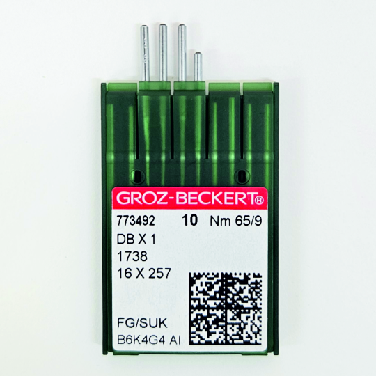 Иглы Groz-Beckert DBx1 № 65 SUK для высокоэластичных тканей. Узкая колба. Для промышленной швейной машины