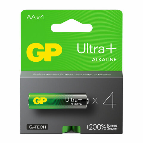 Комплект 4 шт. Батарейки GP Ultra Plus G-Tech, AA (LR6), алкалиновые, пальчиковые