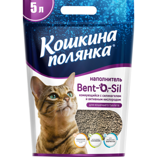 Наполнитель для туалета «Кошкина Полянка» BENT-O2-SIL, комкующийся, 5 л