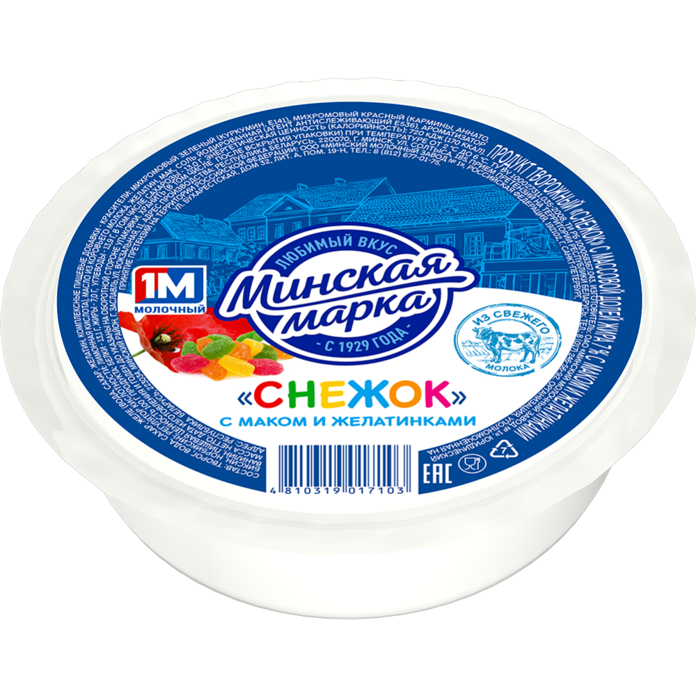 Тво­рож­ный десерт «Мин­ская марка» Снежок, с маком и же­ла­тин­ка­ми, 7%, 400 г