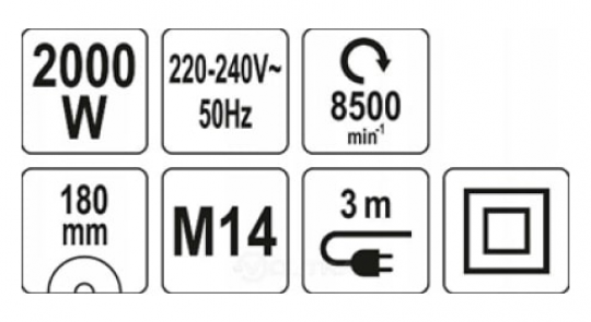 Углошлифовальная машинка 180мм 2000Вт YATO (арт. YT-82104)