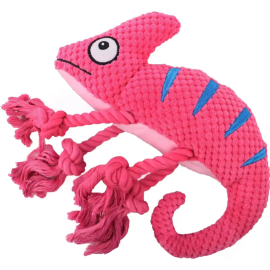 Игрушка для собак «Mr. Kranch» Хамелеон, с канатиками и пищалкой, розовый, 26 см