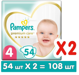 Pampers Premium Care 4  Maxi  9-14 кг  подгузники, Россия, 54 шт х 2 уп    { 46569 }