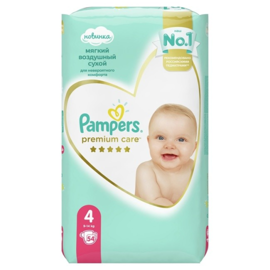 Pampers Premium Care 4  Maxi  9-14 кг  подгузники, Россия, 54 шт х 2 уп    { 46569 }