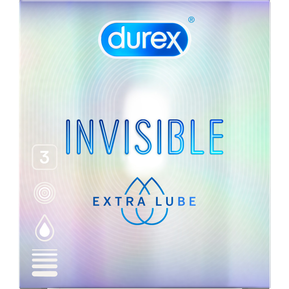 Презервативы «Durex» Invisible Extra Lube, натуральный латекс, 3105920, 3 шт