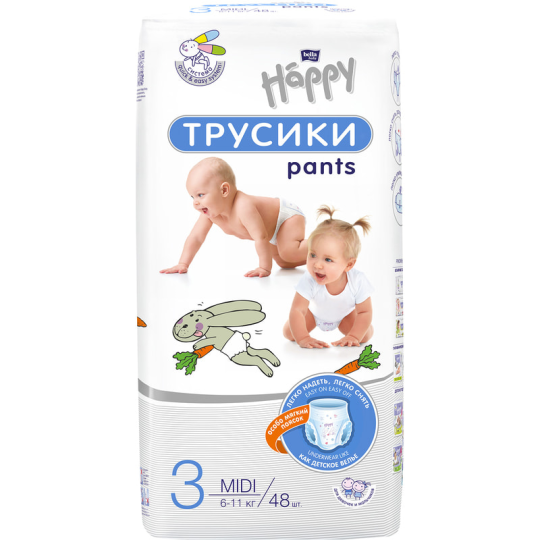 Bella Baby Happy MIDI Подгузники-трусики гигиенические для детей универсальные, 48 шт