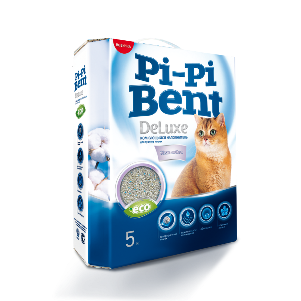 Наполнитель для туалета «Pi-Pi-Bentc» Deluxe Clean Cotton, бентонит, 5 кг