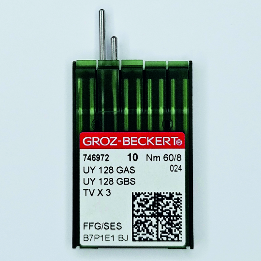 Иглы Groz-Beckert / Гроз-Бекерт UYx128 GAS/GBS № 60 SES. Толстая колба. Для распошивальной швейной машины.