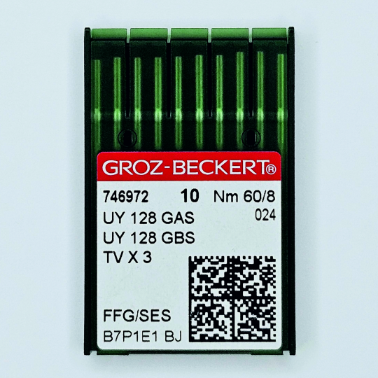 Иглы Groz-Beckert / Гроз-Бекерт UYx128 GAS/GBS № 60 SES. Толстая колба. Для распошивальной швейной машины.