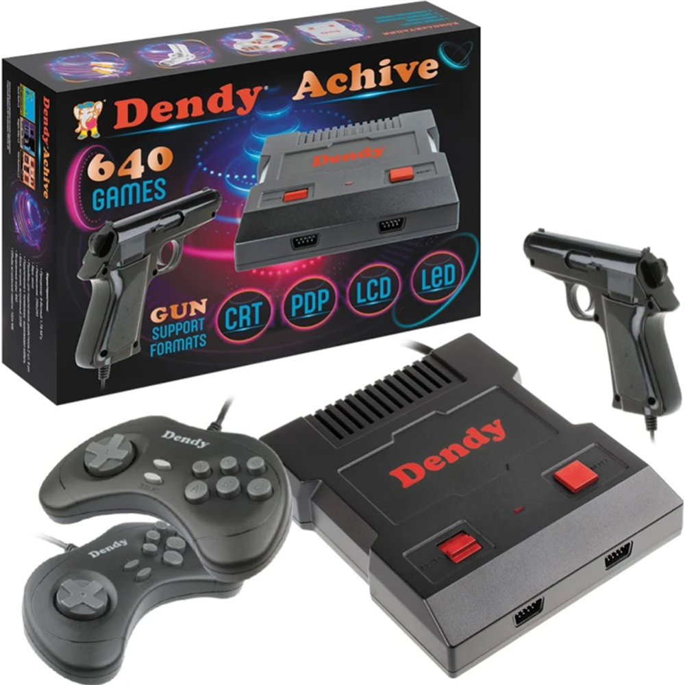 Игровая приставка «Dendy» Achive, 640 игр + световой пистолет, черный
