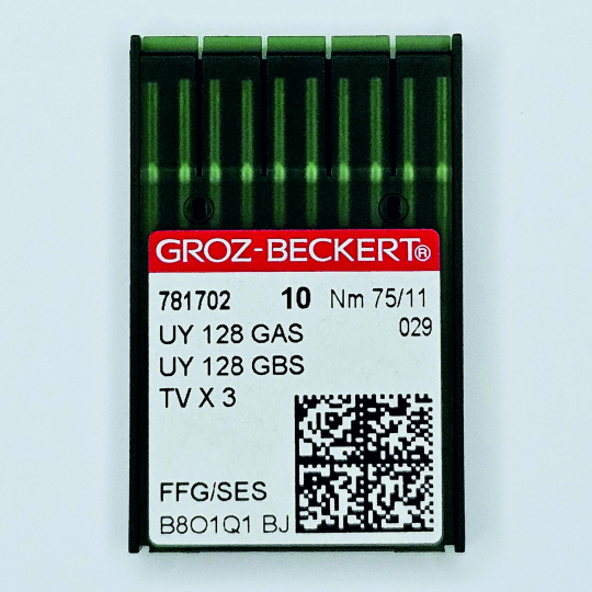 Иглы Groz-Beckert / Гроз-Бекерт UYx128 GAS/GBS № 75 SES. Толстая колба. Для распошивальной швейной машины.