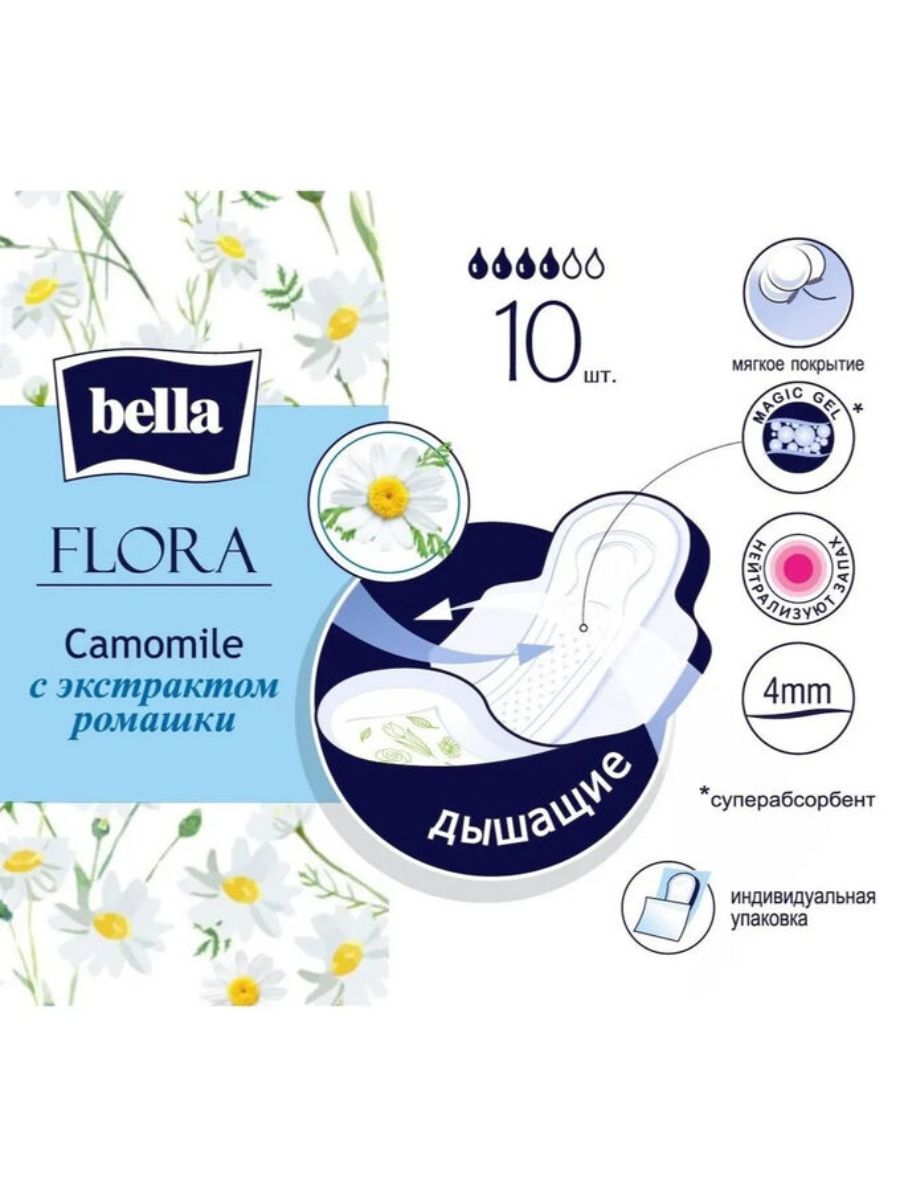 Прокладки женские Bella Flora Camomile с экстрактом ромашки 20 шт. (2 уп.)