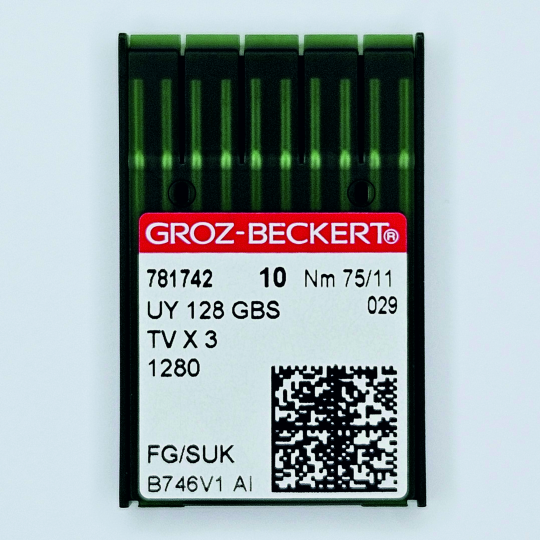 Иглы Groz-Beckert / Гроз-Бекерт UYx128 GBS № 75 SUK. Толстая колба. Для распошивальной швейной машины.