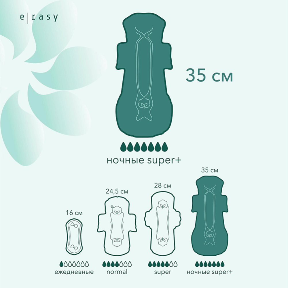 Гигиенические прокладки «E-Rasy» Bamboo Silk, Night Super+, 12 шт