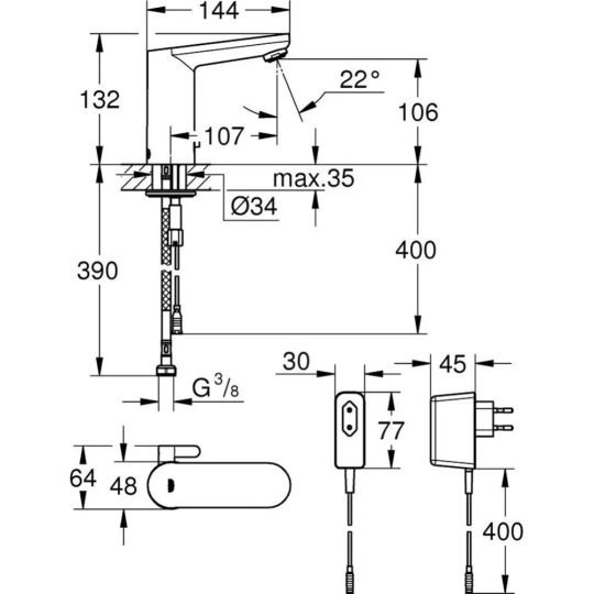 Смеситель «Grohe» Eurosmart Cosmopolitan E, 36325001