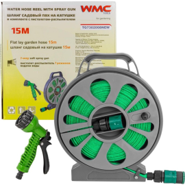 Шланг садовый «WMC Tools» ПВХ, на катушке, с пистолетом-распылителем, WMC-TG7302008 NEW, 15 м