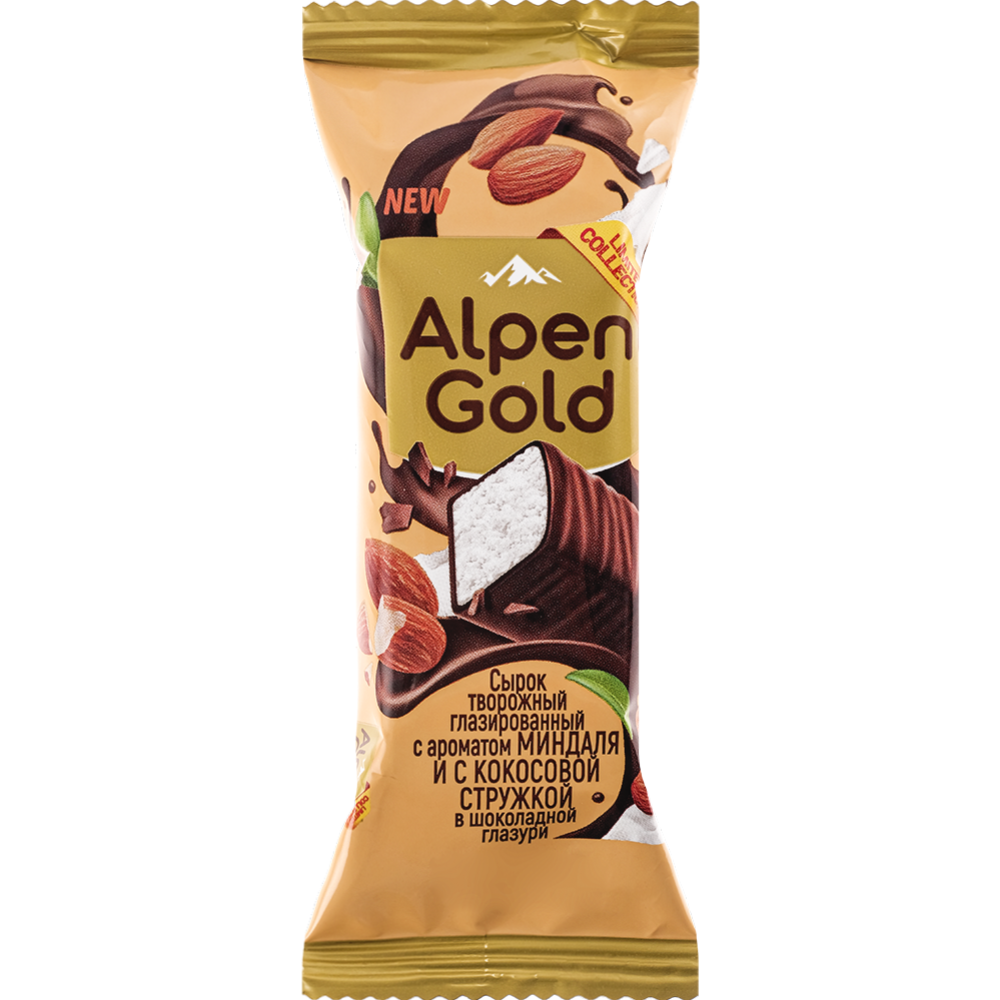 Сырок творожный «Alpen Gold» с ароматом миндаля и с кокосовой стружкой, 20%, 40 г #0