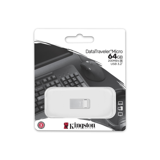 USB флэш - накопитель Kingston 64GB DataTraveler Micro 200MB/s Metal USB 3.2 Gen1