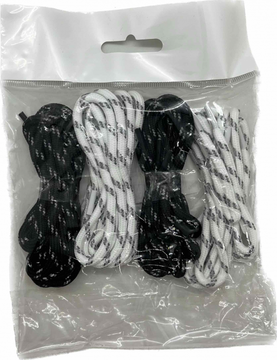 Набор шнурков для обуви со светоотражающей лентой (2 белых+ 2 черных) в упаковке