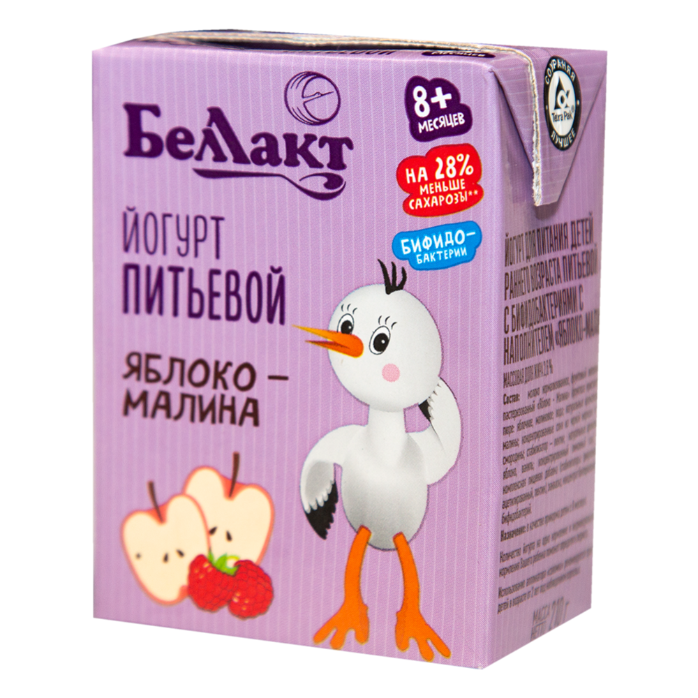 Йогурт пи­тье­вой «Бел­лак­т» дет­ский, яблоко-малина, 2.6%, 210 г