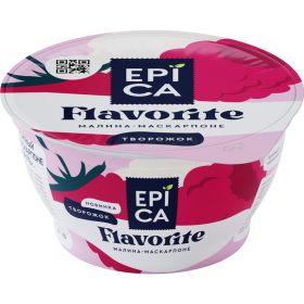 Десерт тво­рож­ный «Epica Flavorite» с ма­ли­ной и мас­кар­поне, 7,7%, 130 г