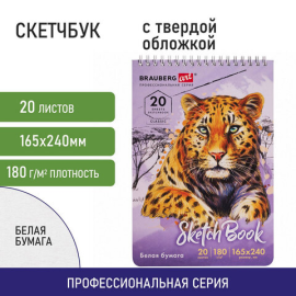 Скетчбук, белая бумага 180 г/м2, 165х240 мм, 20 л., гребень, твердая обложка, BRAUBERG ART CLASSIC