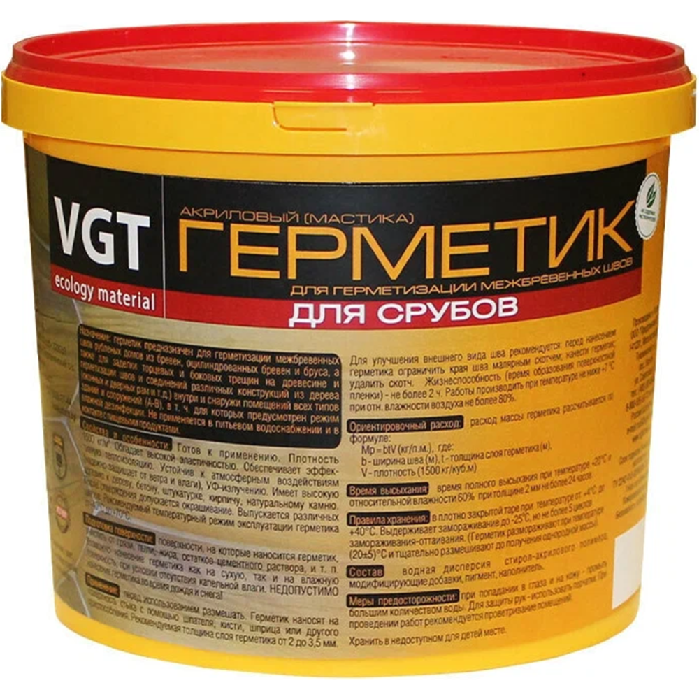 Картинка товара Герметик акриловый «VGT» для срубов, сосна, 7 кг