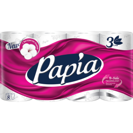 Туалетная бумага «Papia» белый, 3 слоя, 8 рулонов