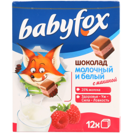 Шоколад «Babyfox» молочный и белый, с малиной, 90 г