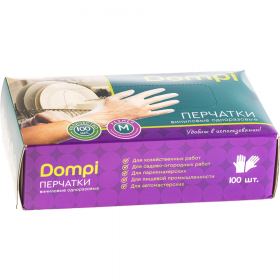 Пер­чат­ки ви­ни­ло­вые од­но­ра­зо­вые «Dompi» размер М, 100 шт