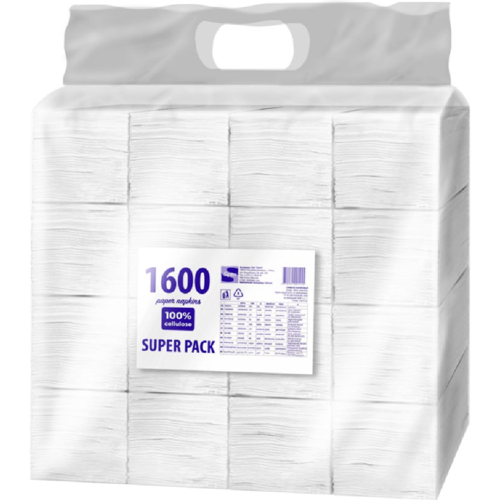 Салфетки бумажные «Sipto» Super Pack, белые, 1600 л