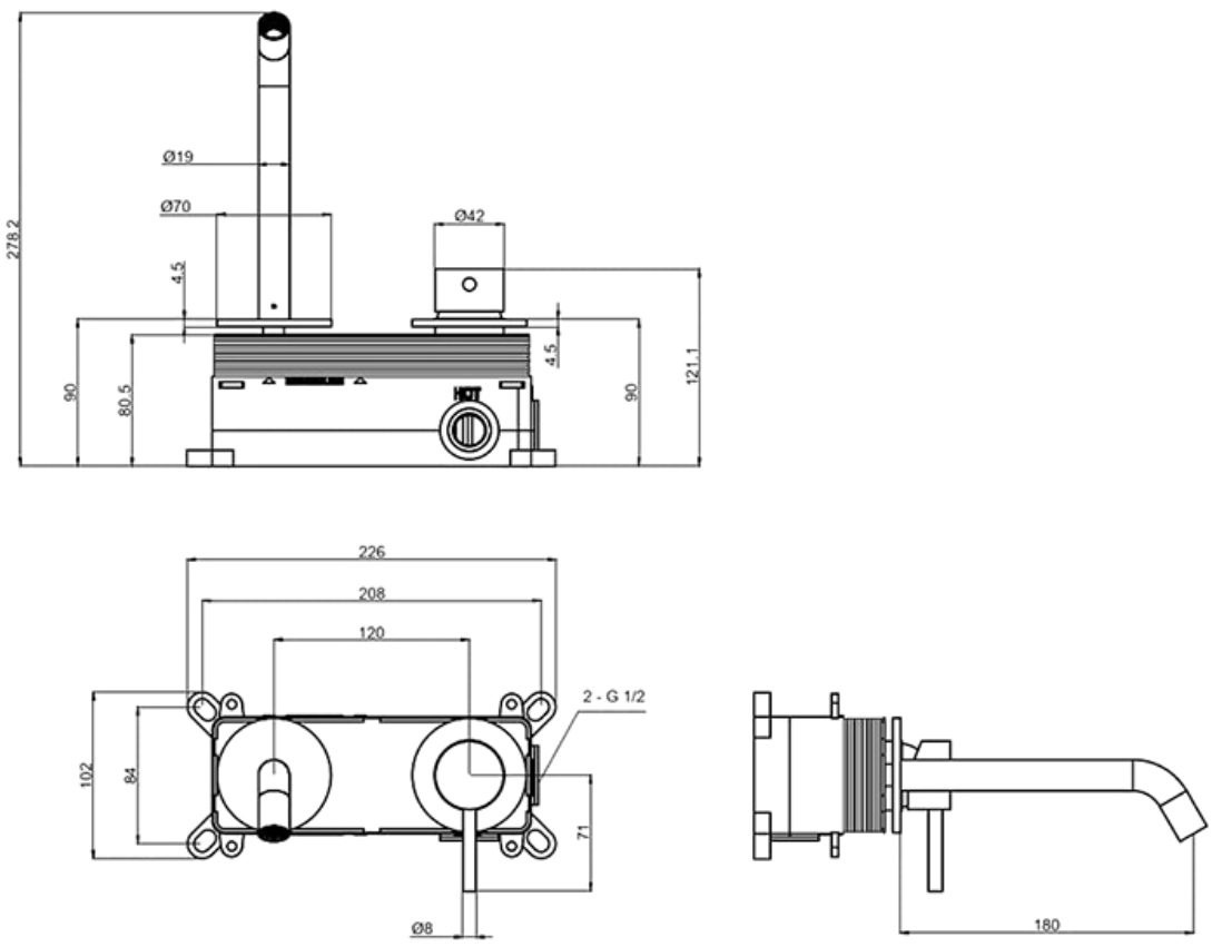 Смеситель для умывальника AQUAme Siena (арт.AQM6215CR) скрытый монтаж, хром, на стену, встраиваемая часть в комплекте