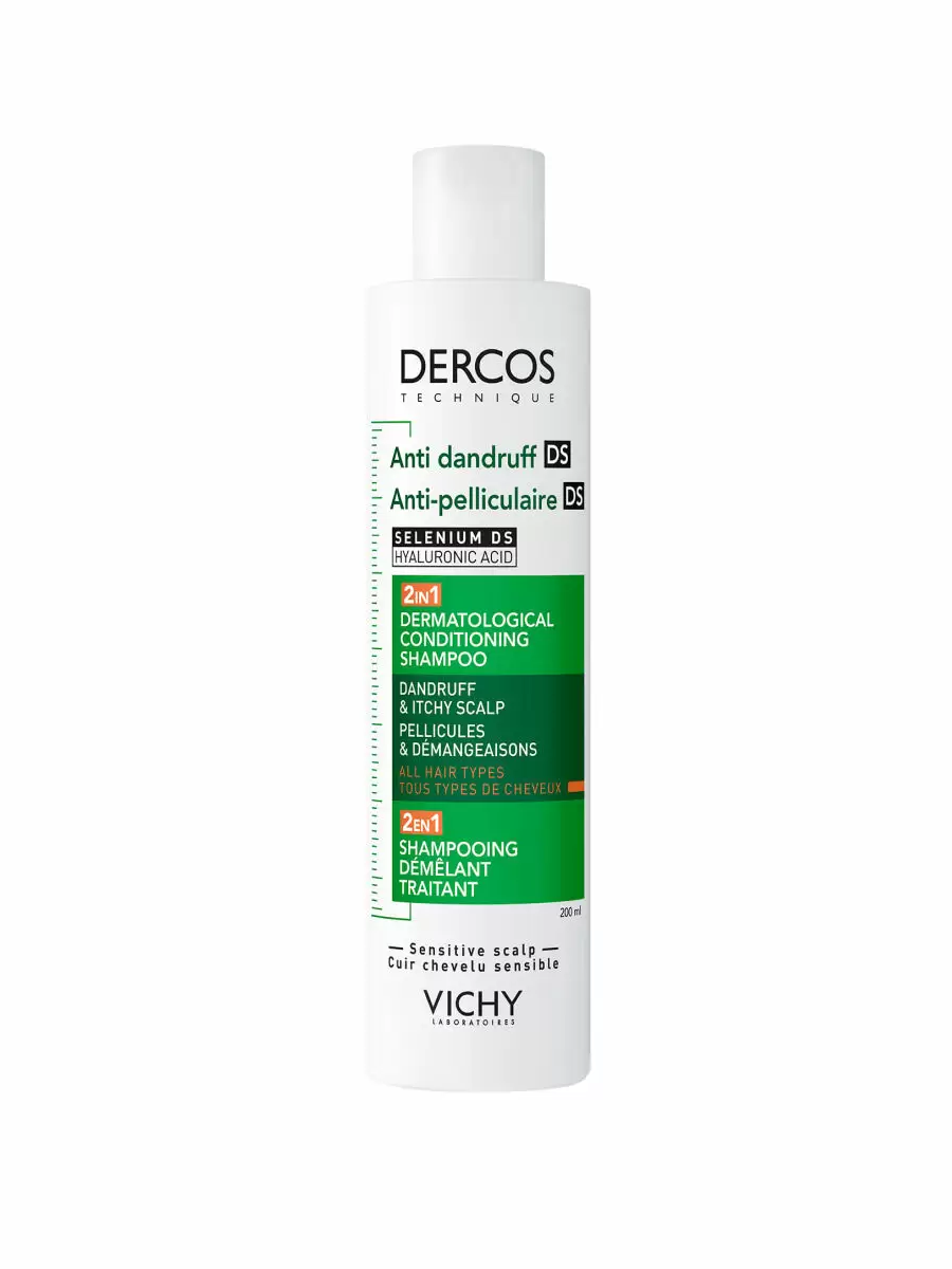 VICHY DERCOS Technique Интенсивный увлажняющий шампунь-уход 2 в 1 Против перхоти DS, 200мл