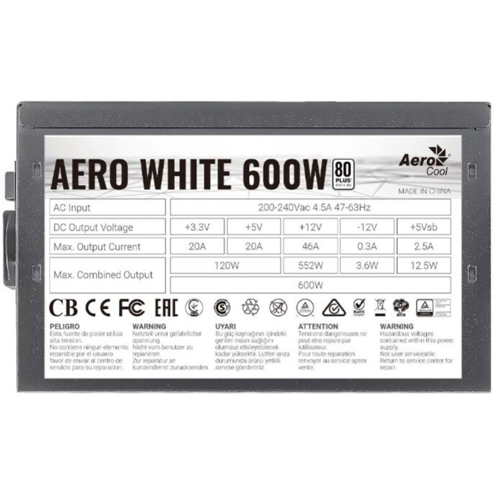 Блок питания «AeroCool» Aero White 600W, ACPB-AR60AEC.11