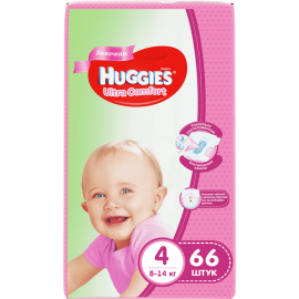 Подгузники детские «Huggies» Ultra Comfort Girl, размер 4, 8-14 кг, 66 шт