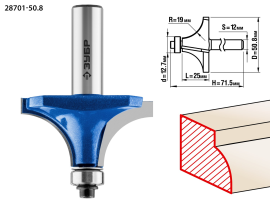 Фреза кромочная калевочная №1, 50,8x25мм, радиус 19мм, ЗУБР Профессионал (28701-50.8)
