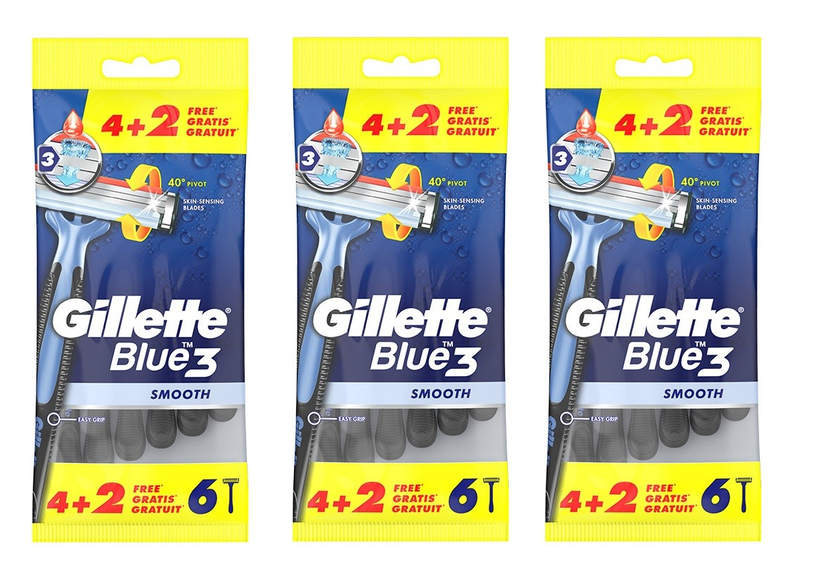 Одноразовые станки / бритвы для бритья мужские Gillette Blue 3 Smooth 3 шт. х 6 шт.