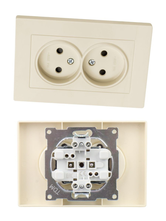 Розетка двойная 2П (2шт) 10А 250В с защ. шт. сл. кость "Сенеж" TDM SQ1816-0135(2)