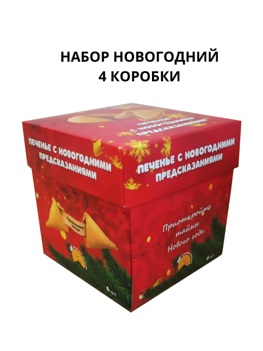 Печенье с новогодними предсказаниями подарочный набор 4 штуки по 6ш печенья в каждой