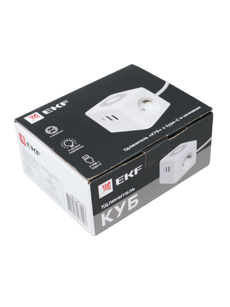 Удлинитель "Куб" 2 гнезда 2USB 2,4А+Type C + Ночник 1,3 метра 1мм2 UBA-CUB-2-TC