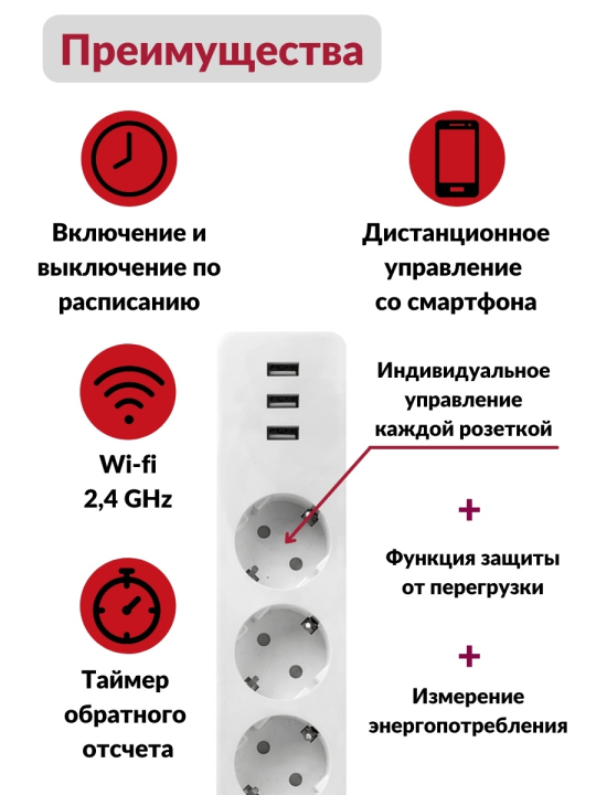 Умный удлинитель EKF Connect PRO Wi-Fi RCE-2-WF