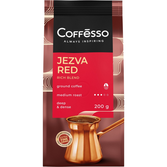 Coffesso JEZVA RED, кофе жаренный молотый для турки джева ред, 200 гр