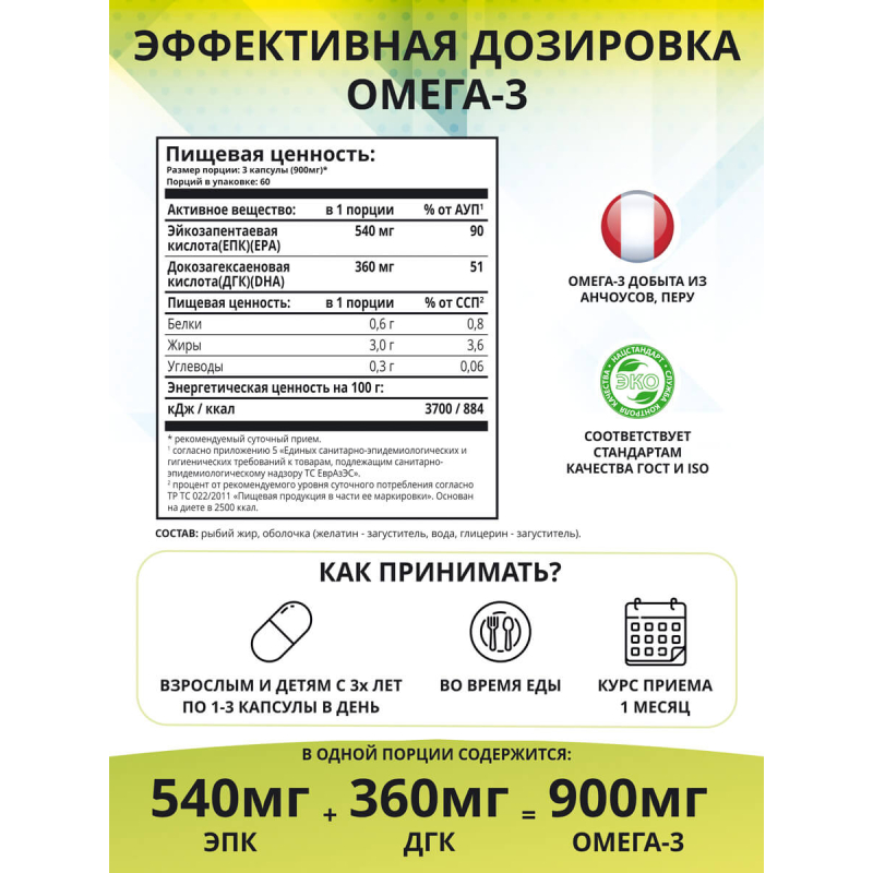 1WIN / Омега 3 900 мг / Рыбий жир / Omega 3 / Омега-3 / Omega-3, 180 капсул 2 месяца приема