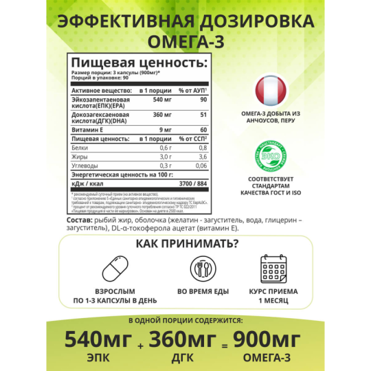 1WIN / Омега 3 900 мг / Рыбий жир / Omega 3 / Омега-3 / Omega-3, 270 капсул 3 месяца приема