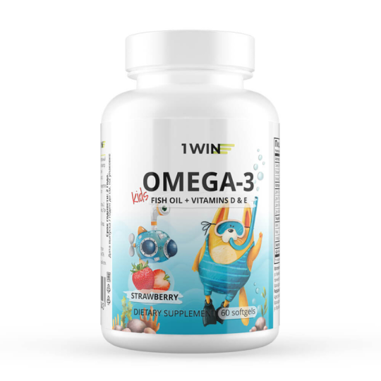 1WIN/Omega-3 Kids+Vitamins D&amp;E, клубника, 60 капсул