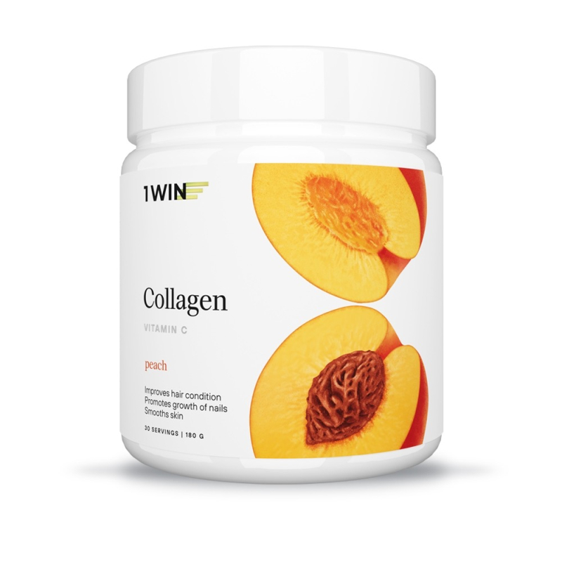 1WIN/Коллаген + Витамин С, Collagen + Vitamine C, 180г Персик, курс на 1 месяц