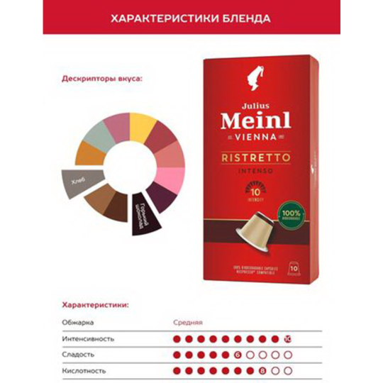 Кофе в капсулах «Julius Meinl» Inspresso Biodegradable Ristretto Intenso Bio, 10х5.6 г